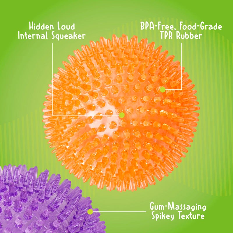 Gnawsome™ 4.5” Spiky Squeaker Ball Dog Toy - Extra Large, Cleans Teeth and Promotes Good Dental and Gum Health for Your Pet, Colors will vary, 4.5" - Image 3