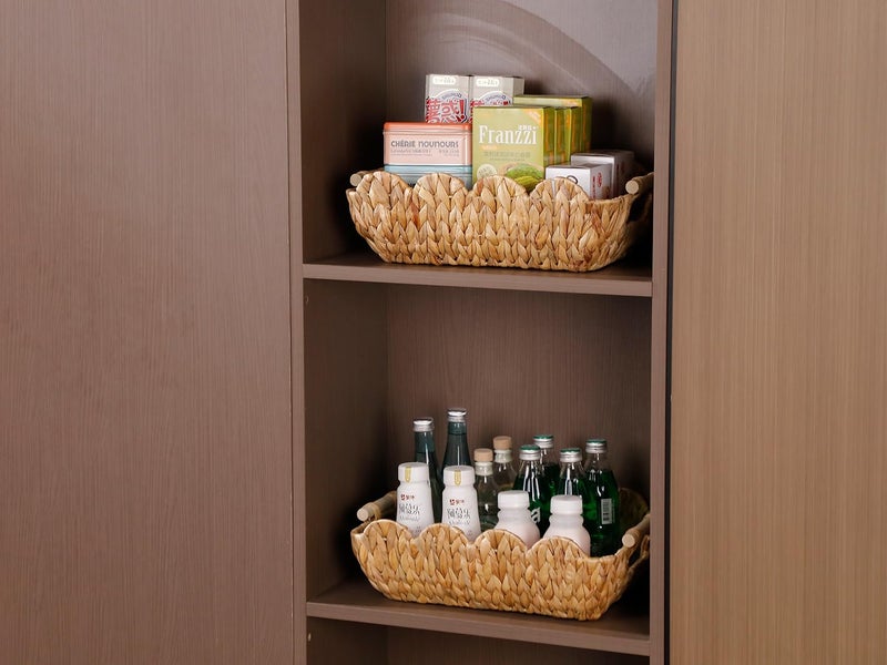 Coeusy Small Wicker Basket 2 Pack,Scalloped Basket for Organizing and Decor,Natural Water Hyacinth Storage Baskets with Wooden Handles for Gifts,Snack,Shelves - Image 5