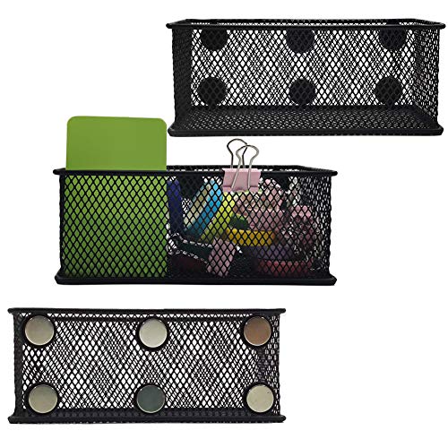 EASEPRES Magnetic Pencil Holder Set of 3 - Black Wire Mesh Storage Baskets Organizer with Strong Magnets - Perfect for Whiteboard, Refrigerator and Locker Accessories - Image 1