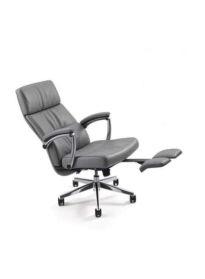 NEO FRONT FURNITURE High Back Manager Chair - Premium Grey PU Leather CEO Office Chair with Footrest, Height Adjustment, 360° Swivel And Thick Cushion - Executive Ergonomic Chair for Office And Chairman Room (A2467)
