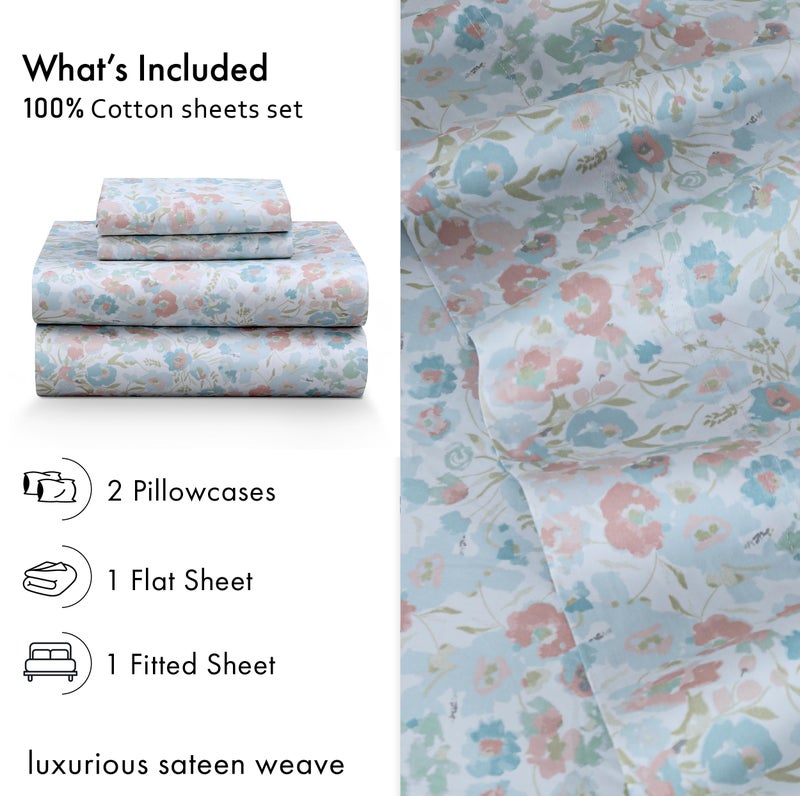 RUVANTI 100% Cotton Sheets Queen Size Bed Set - 300 Thread Count Silky Soft Sateen Weave, Cooling, Lightweight & Breathable, 16" Deep Pocket, Durable & Luxury Satin-Like, 4 Piece, Pastel Hit - Image 3