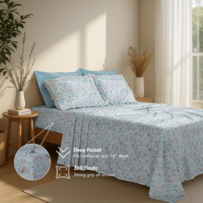 RUVANTI 100% Cotton Sheets Queen Size Bed Set - 300 Thread Count Silky Soft Sateen Weave, Cooling, Lightweight & Breathable, 16" Deep Pocket, Durable & Luxury Satin-Like, 4 Piece, Pastel Hit - Image 2