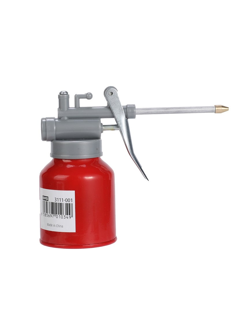لوازم برو7 علبة مزيتة حمراء - مضخة زيت يدوية بفوهة معدنية مستقيمة وزناد تشغيل - للتشحيم الدقيق في صيانة السيارات، الآلات، المعدات الصناعية، والورش