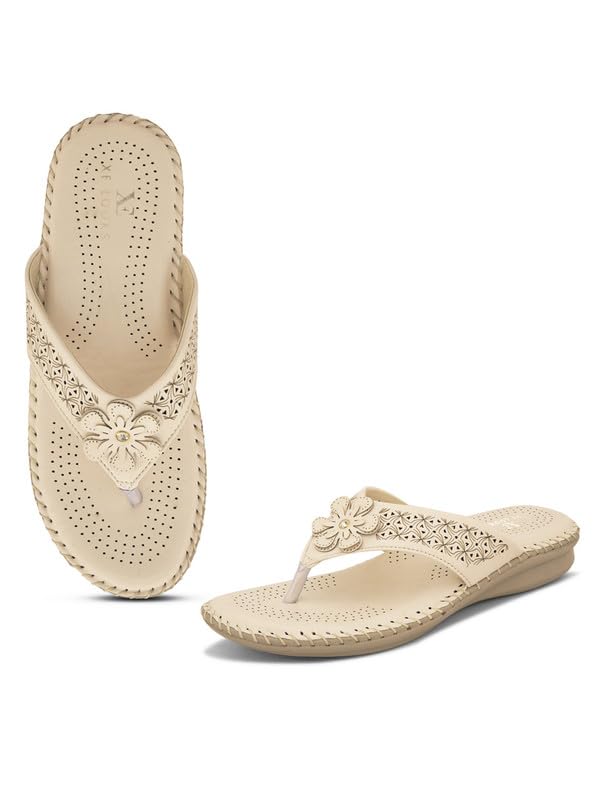 XE Looks Women's Cream Doctor Slippers | Orthopedic Design with Soft Cushioned Footbed | Stylish Floral Cut-Out Upper | Lightweight & Durable Slippers For Girls & Women - Image 1
