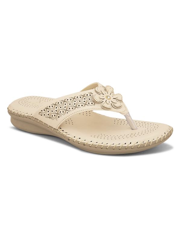 XE Looks Women's Cream Doctor Slippers | Orthopedic Design with Soft Cushioned Footbed | Stylish Floral Cut-Out Upper | Lightweight & Durable Slippers For Girls & Women - Image 5