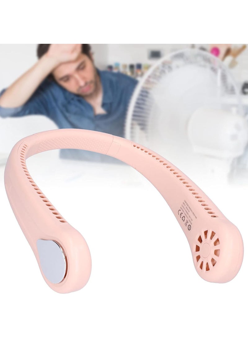 No Blade Neck Fan, USB Charging Portable Silent Fan 3 Speeds Switching Hanging Neck Fan, Hands Free Bladeless Fan, Double Turbine Type Pink Neck Fan for Sports Outdoor Home Dormitory