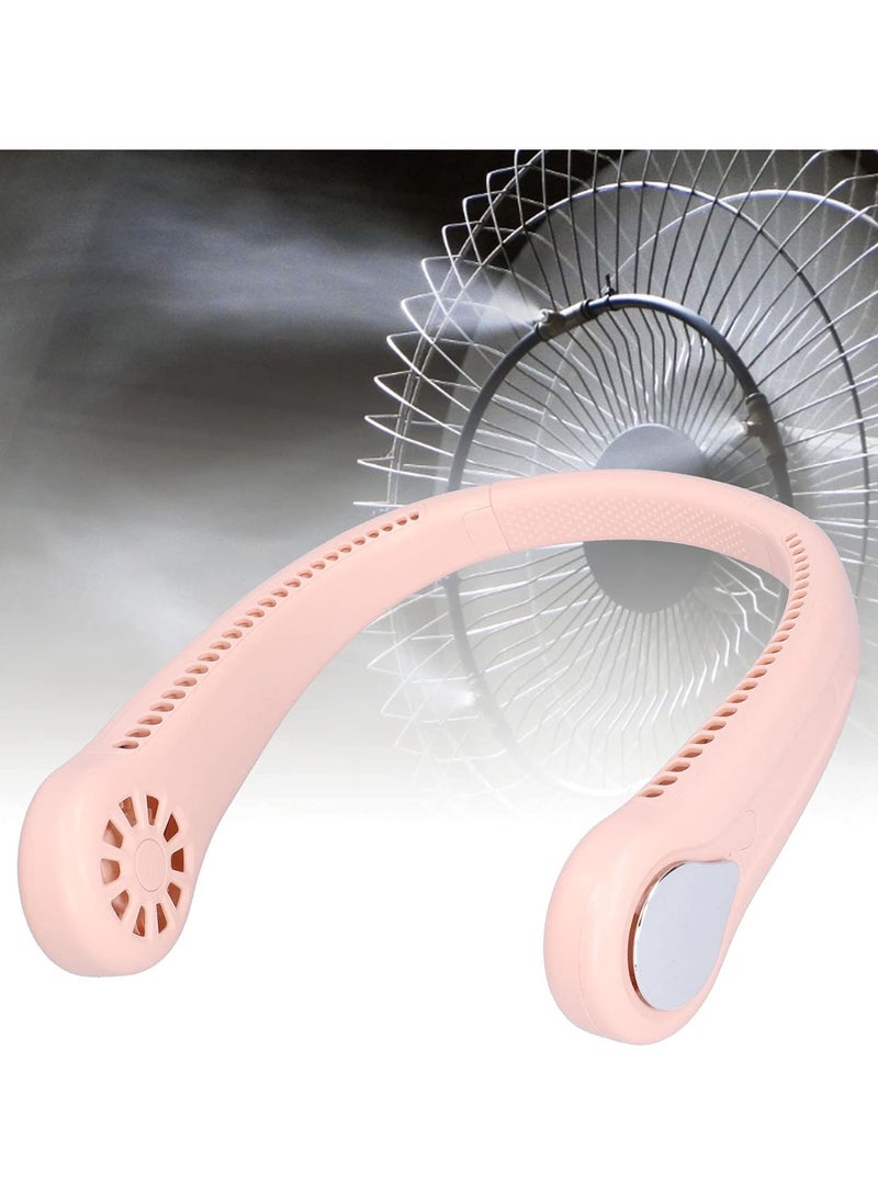 No Blade Neck Fan, USB Charging Portable Silent Fan 3 Speeds Switching Hanging Neck Fan, Hands Free Bladeless Fan, Double Turbine Type Pink Neck Fan for Sports Outdoor Home Dormitory