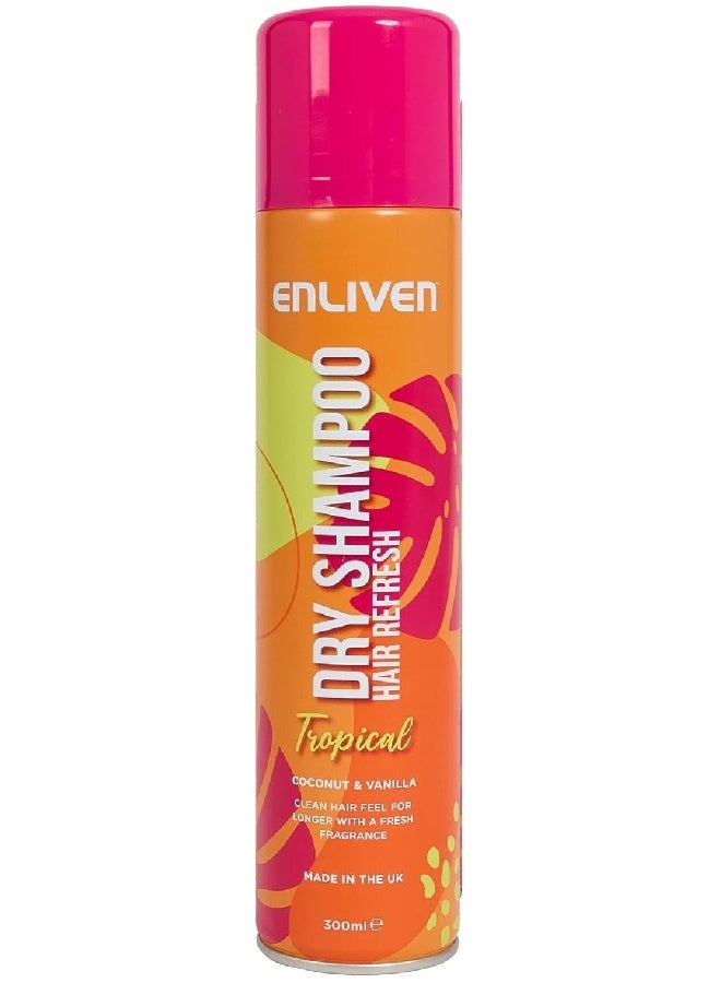 Enliven Tropical Dry Shampoo 300ml – No-Wash Solution for Soft, Refreshed Hair | Quick Fix for Oily Hair with a Long-Lasting Summer Scent - Image 1