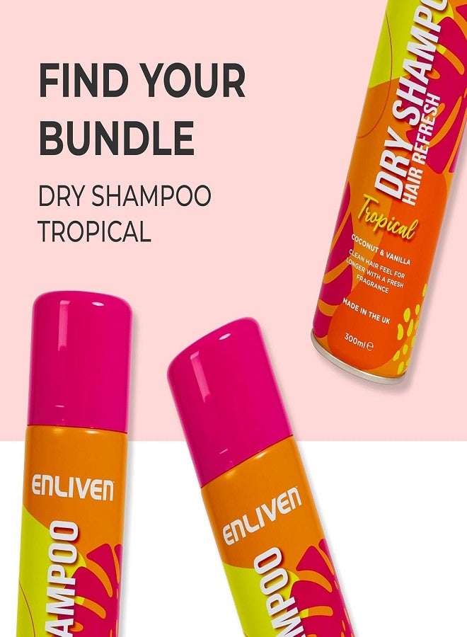Enliven Tropical Dry Shampoo 300ml – No-Wash Solution for Soft, Refreshed Hair | Quick Fix for Oily Hair with a Long-Lasting Summer Scent - Image 2