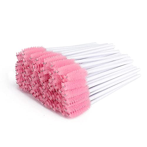 Mekupeu 300 Pcs Disposable Mascara Wands,Eyelash Brushes,Spoolie Brush for Eyelash Extensions Makeup Applicator Tool Bulk, White/Pink - Image 1