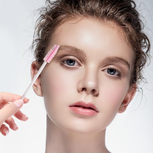 Mekupeu 300 Pcs Disposable Mascara Wands,Eyelash Brushes,Spoolie Brush for Eyelash Extensions Makeup Applicator Tool Bulk, White/Pink - Image 3
