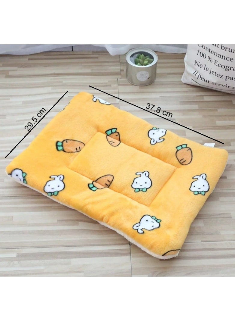 Soft Plush Pet Bed Mat – Yellow Rabbit & Carrot Print Cushion for Cats & Small Dogs – 29.5 × 37.8 cm - Image 2