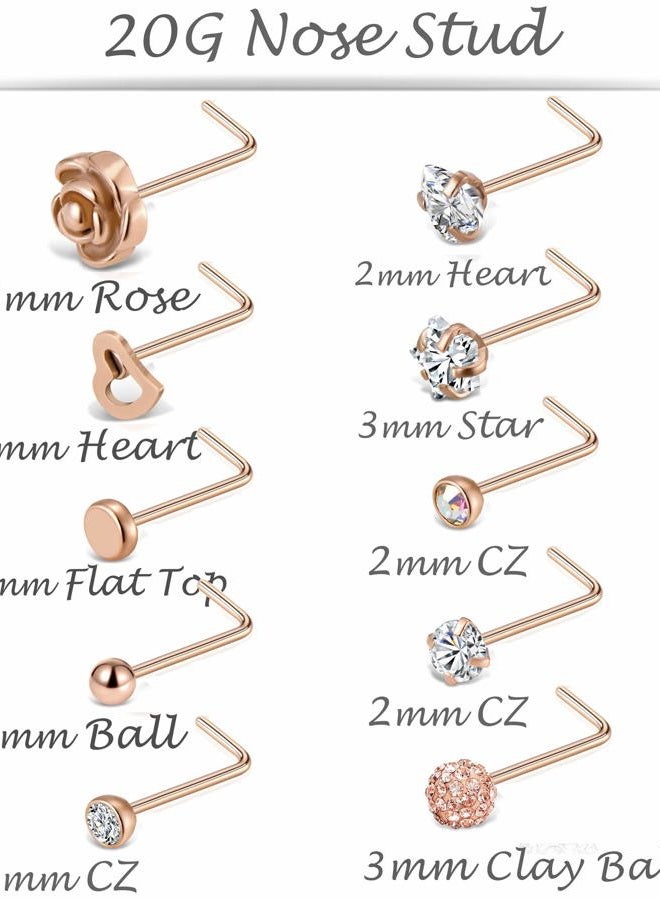Tornito 20G 20Pcs Stainless Steel Nose Bone L Shaped Screw Studs Rings CZ Nose Ring Labret Nose Piercing Jewelry for Men Women (A1:20Pcs), Metal, cubic-zirconia - Image 4
