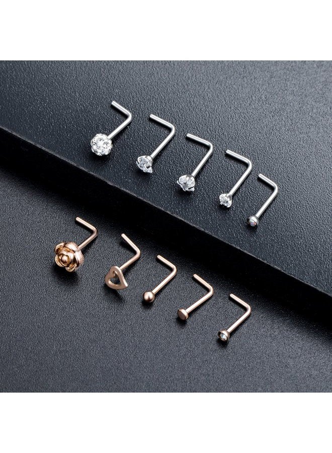 Tornito 20G 20Pcs Stainless Steel Nose Bone L Shaped Screw Studs Rings CZ Nose Ring Labret Nose Piercing Jewelry for Men Women (A1:20Pcs), Metal, cubic-zirconia - Image 5