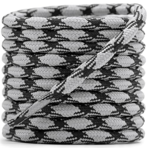 DELELE 2 Pair Round Wave Shape Non Slip Heavy Duty and Durable Outdoor Climbing Shoelaces Light Gray&Black Hiking Shoe Laces Shoestrings-55 inch - Image 1