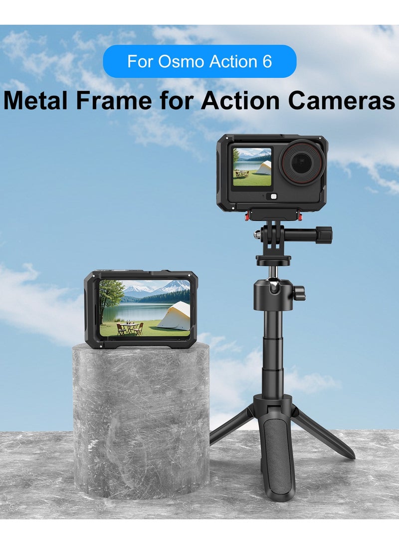 متوافق مع DJI Action 6 إطار حماية كاميرا من الألمنيوم مع منفذ Cold Shoe، تصميم فك سريع وحماية كاملة - Image 2
