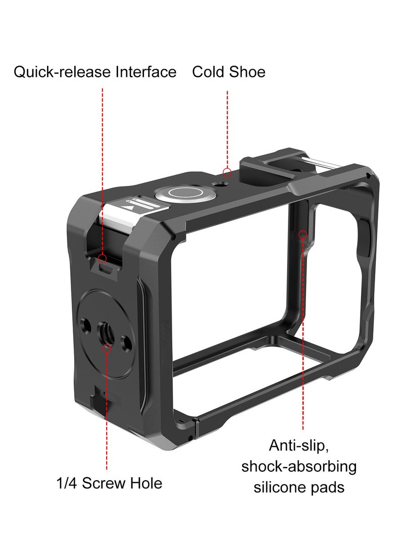 متوافق مع DJI Action 6 إطار حماية كاميرا من الألمنيوم مع منفذ Cold Shoe، تصميم فك سريع وحماية كاملة - Image 4