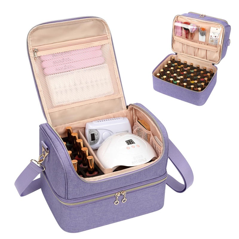 CUBETASTIC Nail Polish Organizer Case Nail Supplies Storage Box Holds 45 Bottles Nail Polish  Nail Lamp Travel Nail Tech Carrying Case Nail Kit Bag For Nail Stuff  Manicure Tools