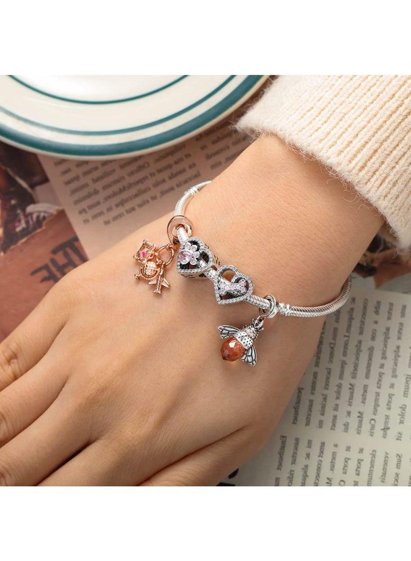 SOLARAE 925 فضة استرلينية سحر، أساور وقلائد زهور بناتية خرز معلقة مجوهرات، مجوهرات بنات خرز هدايا نسائية أساور وقلائد، أكسسوارات كريستالية يومية - Image 2