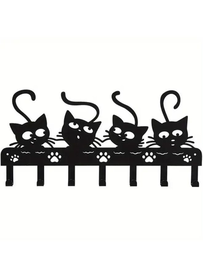 Black Wall Mounted Key Holder With 3 Cat Silhouettes Metal Rust Resistant Home Decor - Image 1