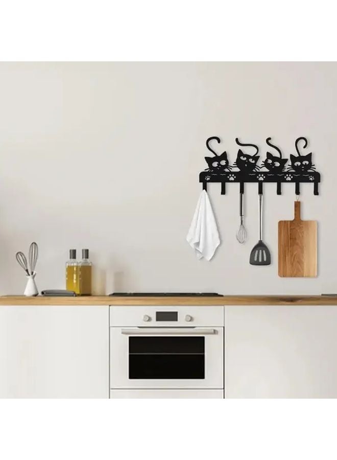 Black Wall Mounted Key Holder With 3 Cat Silhouettes Metal Rust Resistant Home Decor - Image 3