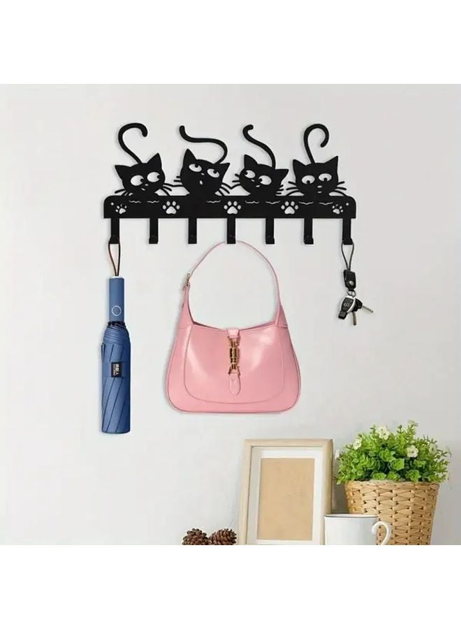 Black Wall Mounted Key Holder With 3 Cat Silhouettes Metal Rust Resistant Home Decor - Image 2