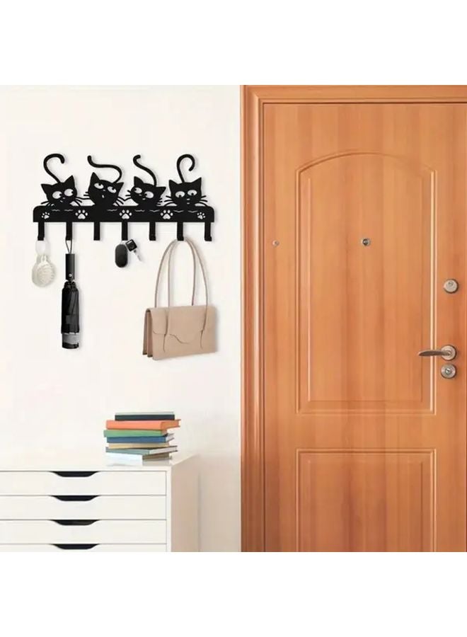 Black Wall Mounted Key Holder With 3 Cat Silhouettes Metal Rust Resistant Home Decor - Image 5