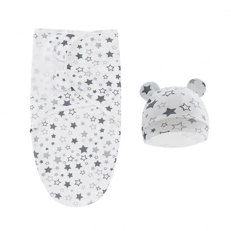 Bluejw 100% Cotton Newborn Swaddle Set with Adjustable Wrap Hat, Infant Swaddlers for 0-3 Months - Image 3