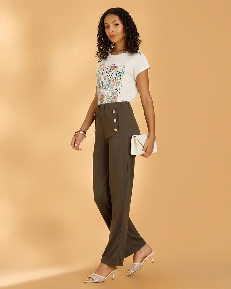 Redtag Women Brown Ponte Leggings