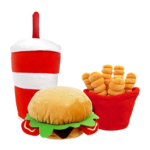 TONBO Happy Chow Combo Squeaky Plush Cute Dog Toys Burger Fries Soda Happy Chow Combo - Image 1