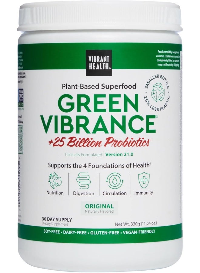 Vibrant Health - Green Vibrance, Plant-Based Superfood to Support Immunity, Digestion, and Energy with Over 70 Ingredients, 25 Billion Probiotics, Gluten Free, Non-GMO, Vegetarian, 30 Servings - Image 1