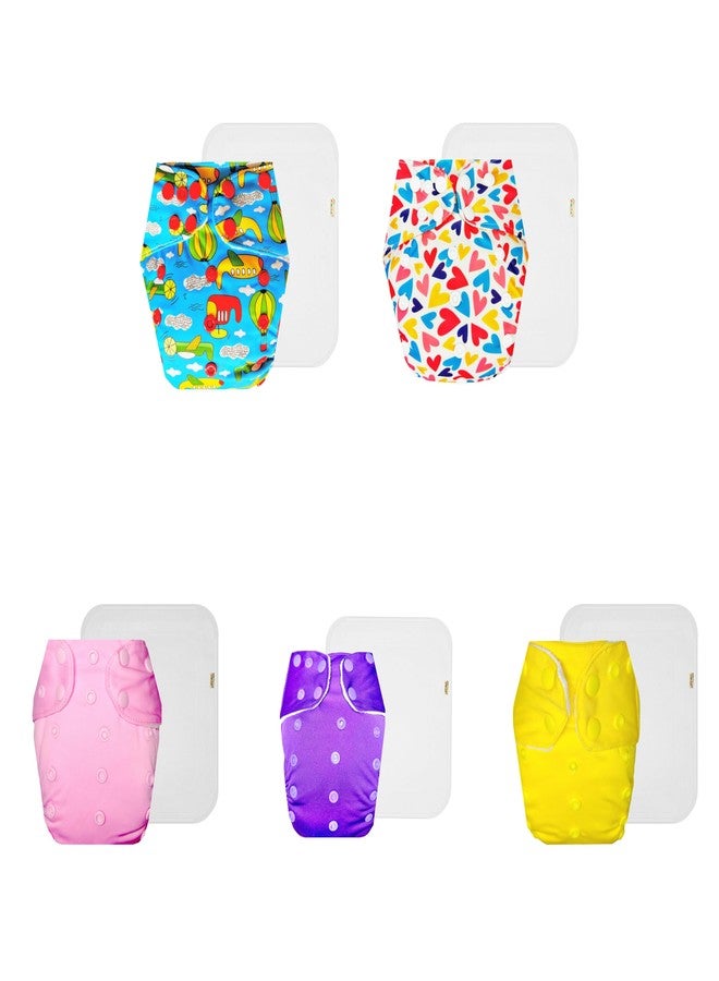 Dumbledo Premium Cloth Diaper with Cotton Insert (Pack of 5) | Dry Feel and Comfortable | Breathable | Adjustable Snaps | Worry-Free Diapering | 3 Months - 3 Years | Unisex Baby - Image 1