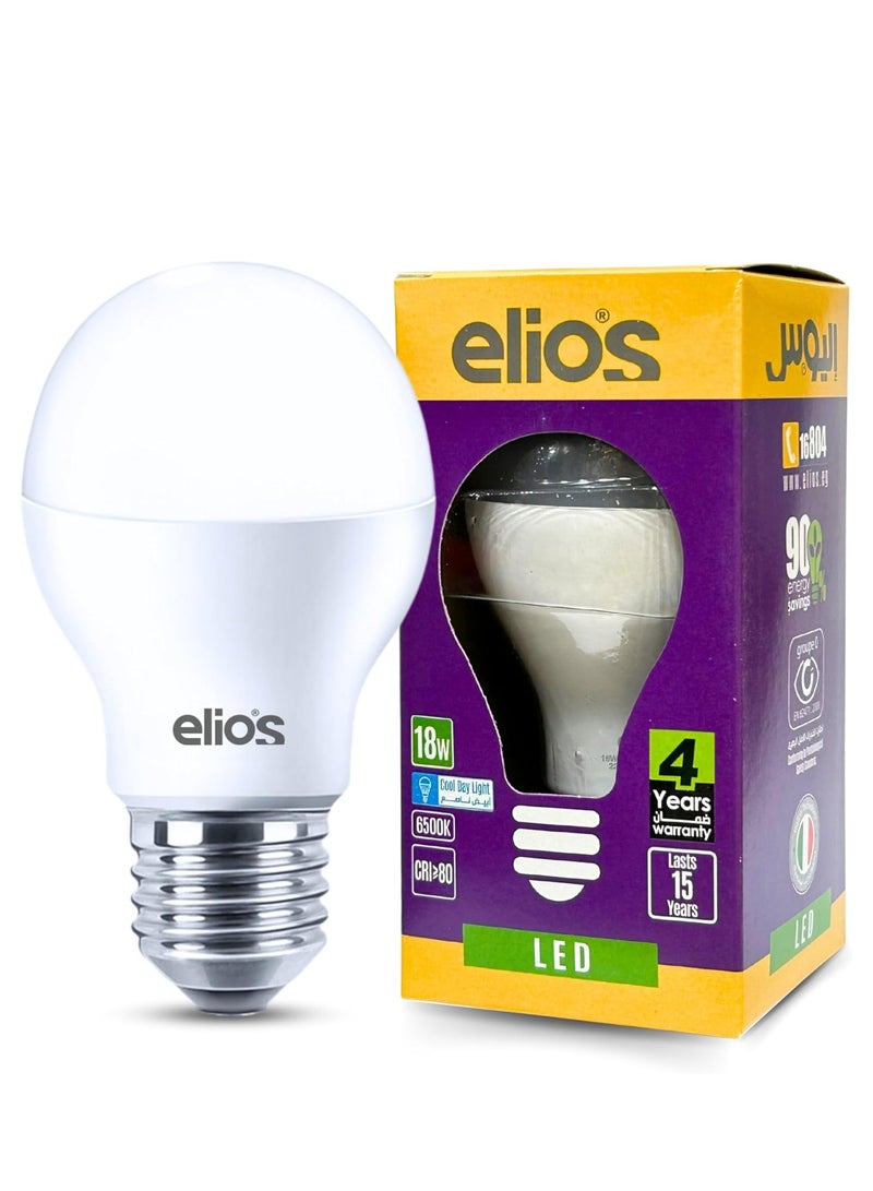 إليوس مصباح LED 18 وات، ضوء النهار الأبيض 6500 كلفن، قاعدة E27 قياسية، سطوع عالي 1800 لومن، موفر للطاقة، مناسب لغرف المعيشة والمكاتب والإضاءة المنزلية العامة، عمر طويل، مثالي للديكور المنزلي والإضاءة المستمرة  - Image 1