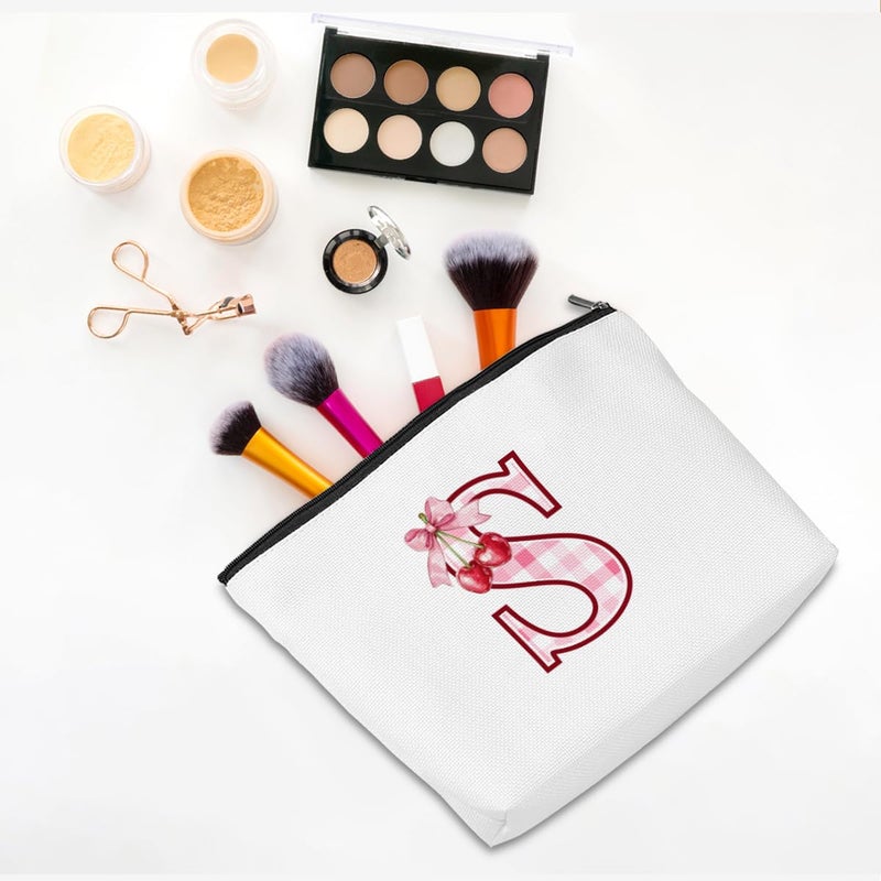 CQM Initial Makeup Bag Monogram Cosmetic Bag Monogrammed Gifts for Women Girls Friends Coworker Colleague Personalized Travel Toiletry Bag Christmas Bridal Shower Wedding Bridesmaid Gifts, Cherry S - Image 3