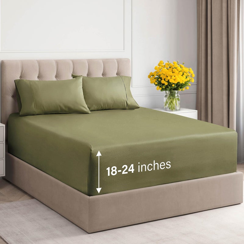 CGK Unlimited CGK Unlimited Extra Deep Pockets 400 Thread Count 100 Cotton 4 Piece Full Size Bedding Sheet Set  Soft Breathable WrinkleFree Cooling HotelQuality Luxury Bed Sheets  Sage Green