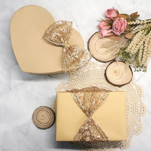 CT CRAFT LLC Sparkling Glitter Mesh Wired Ribbon 2.5" x 10 Yards Champagne Gold for Christmas Home Decor Bow Gift Wrapping DIY Crafts Wreath - Image 5