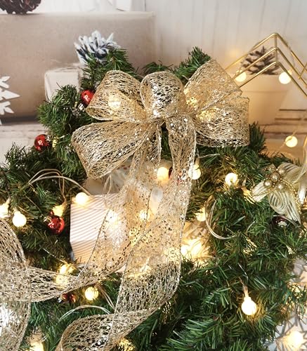 CT CRAFT LLC Sparkling Glitter Mesh Wired Ribbon 2.5" x 10 Yards Champagne Gold for Christmas Home Decor Bow Gift Wrapping DIY Crafts Wreath - Image 4