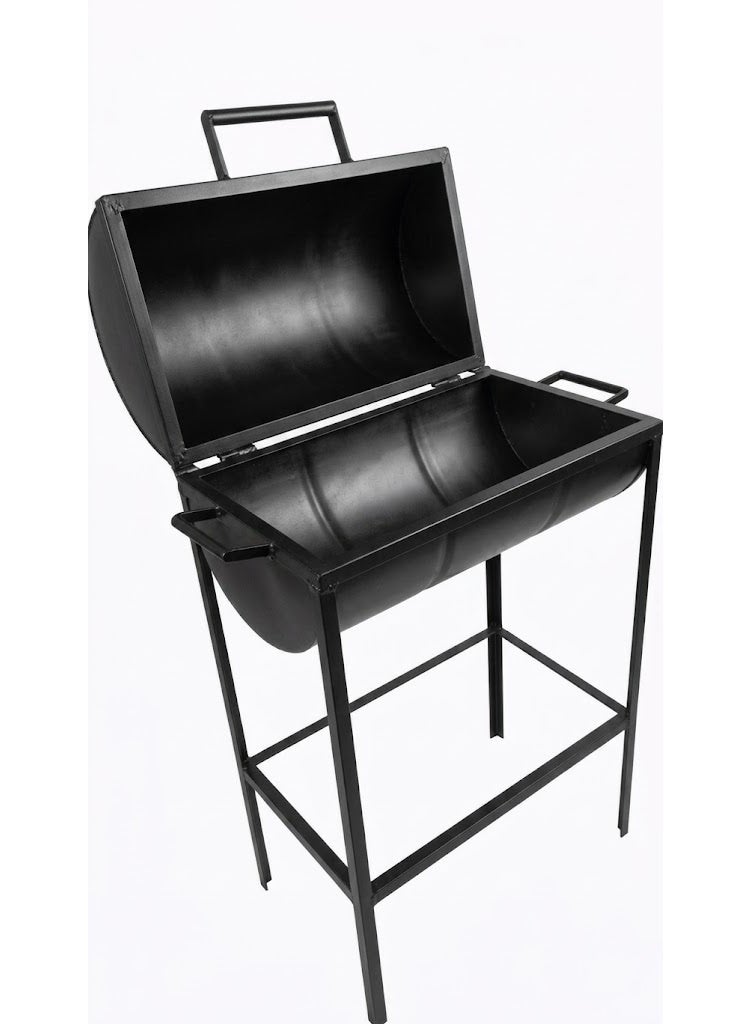 Premium barrel-type charcoal garden grill with grill holder edges and handle 36cm x 59cm, Depth 18cm - Image 1