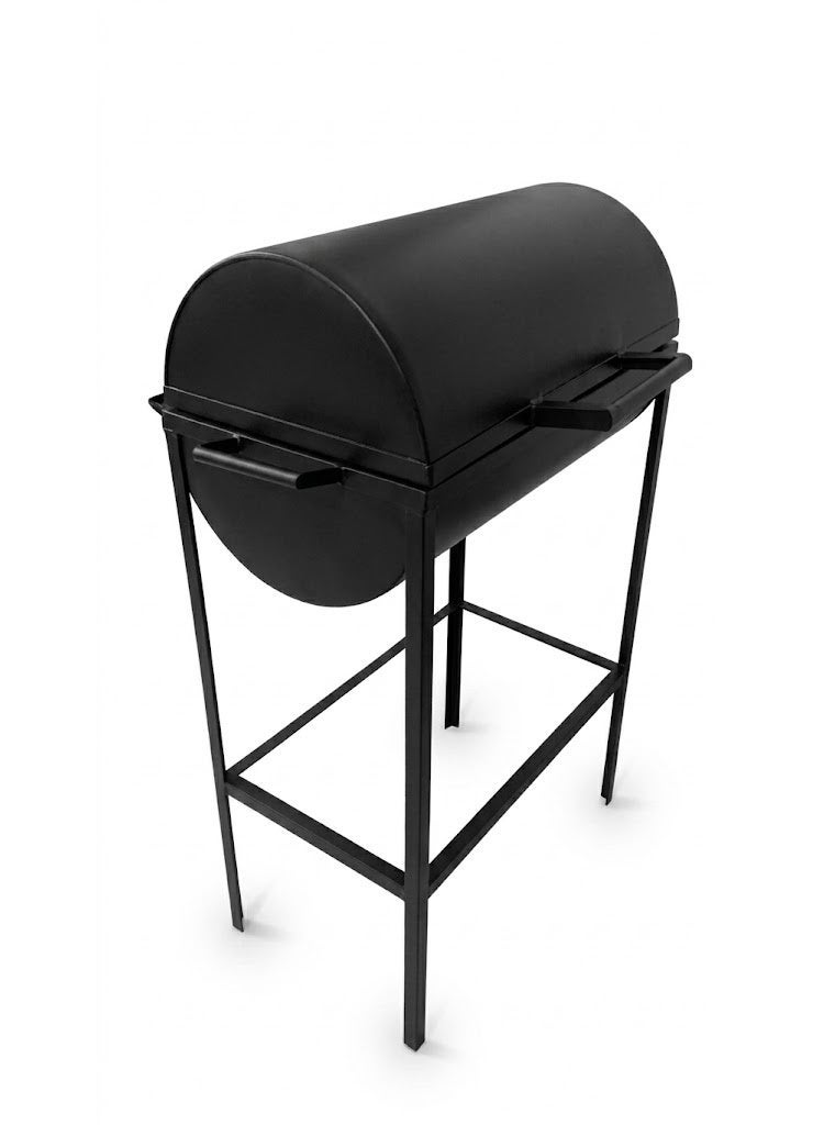 Premium barrel-type charcoal garden grill with grill holder edges and handle 36cm x 59cm, Depth 18cm - Image 2