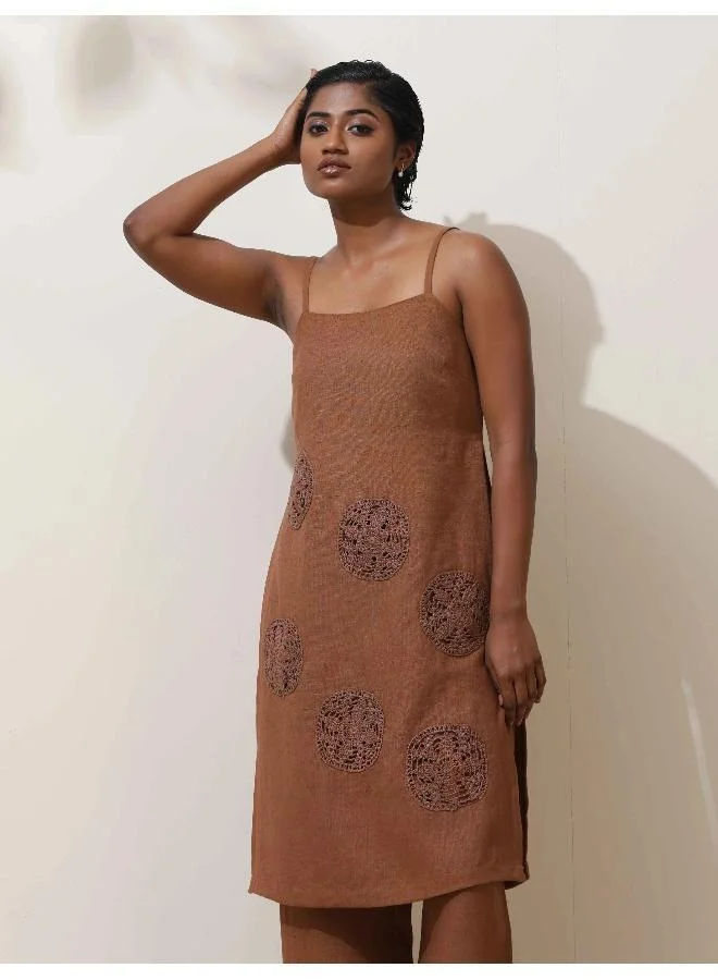 trueBrowns trueBrowns Kora Brown Crochet Natural Cotton Kurta Co-ord Set