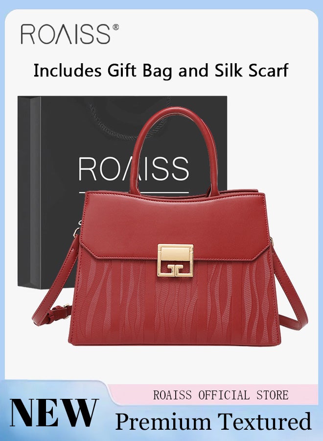 roaiss Premium Textured Tote Purses for Women Silk Scarf Decorated Crossbody Shoulder Bags with a Gift Bag Ladies Elegant Handbag Gift for Mom Wife Bridal Suitable for Birthday Anniversary and Wedding  - Image 1