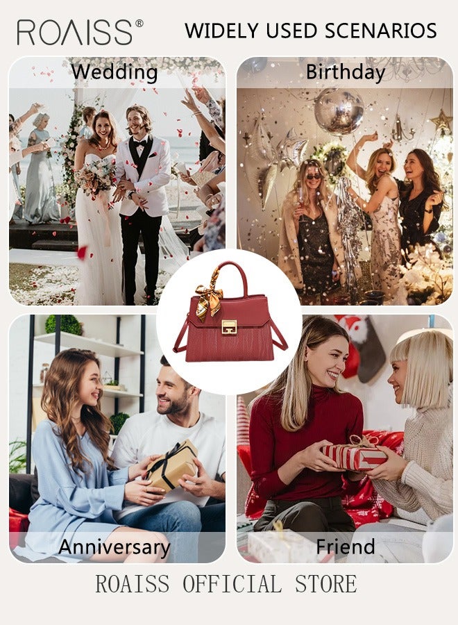 roaiss Premium Textured Tote Purses for Women Silk Scarf Decorated Crossbody Shoulder Bags with a Gift Bag Ladies Elegant Handbag Gift for Mom Wife Bridal Suitable for Birthday Anniversary and Wedding  - Image 4