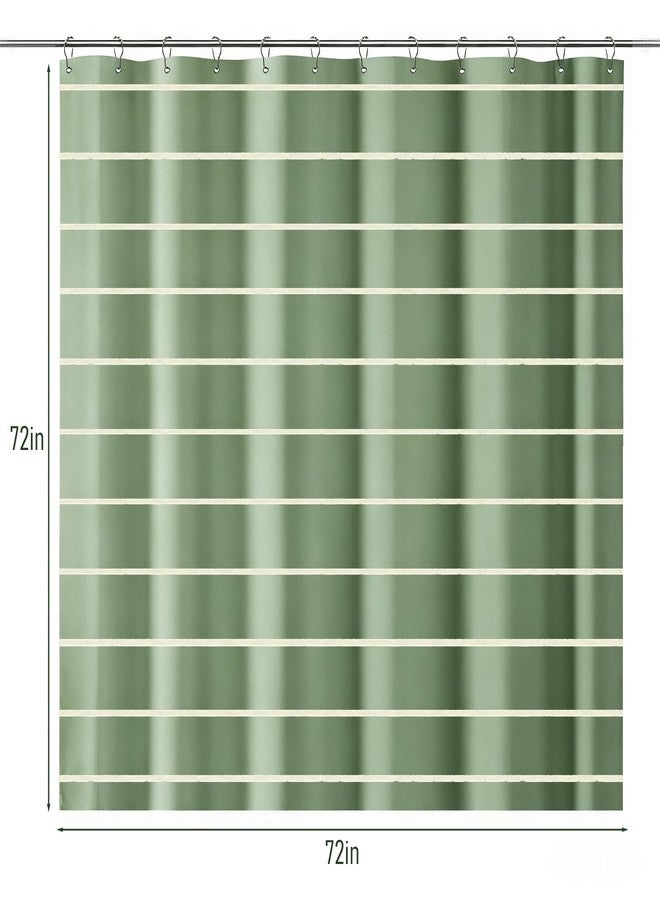 Treory Striped Shower Curtain Set: Sage Green Shower Curtain with Beige Stripes, Olive Printed Plaid Pattern Waterproof Fabric with Hooks, Modern Farmhouse Home Decor for Bathroom, 72" x 72" - Image 2