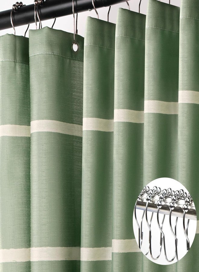 Treory Striped Shower Curtain Set: Sage Green Shower Curtain with Beige Stripes, Olive Printed Plaid Pattern Waterproof Fabric with Hooks, Modern Farmhouse Home Decor for Bathroom, 72" x 72" - Image 5