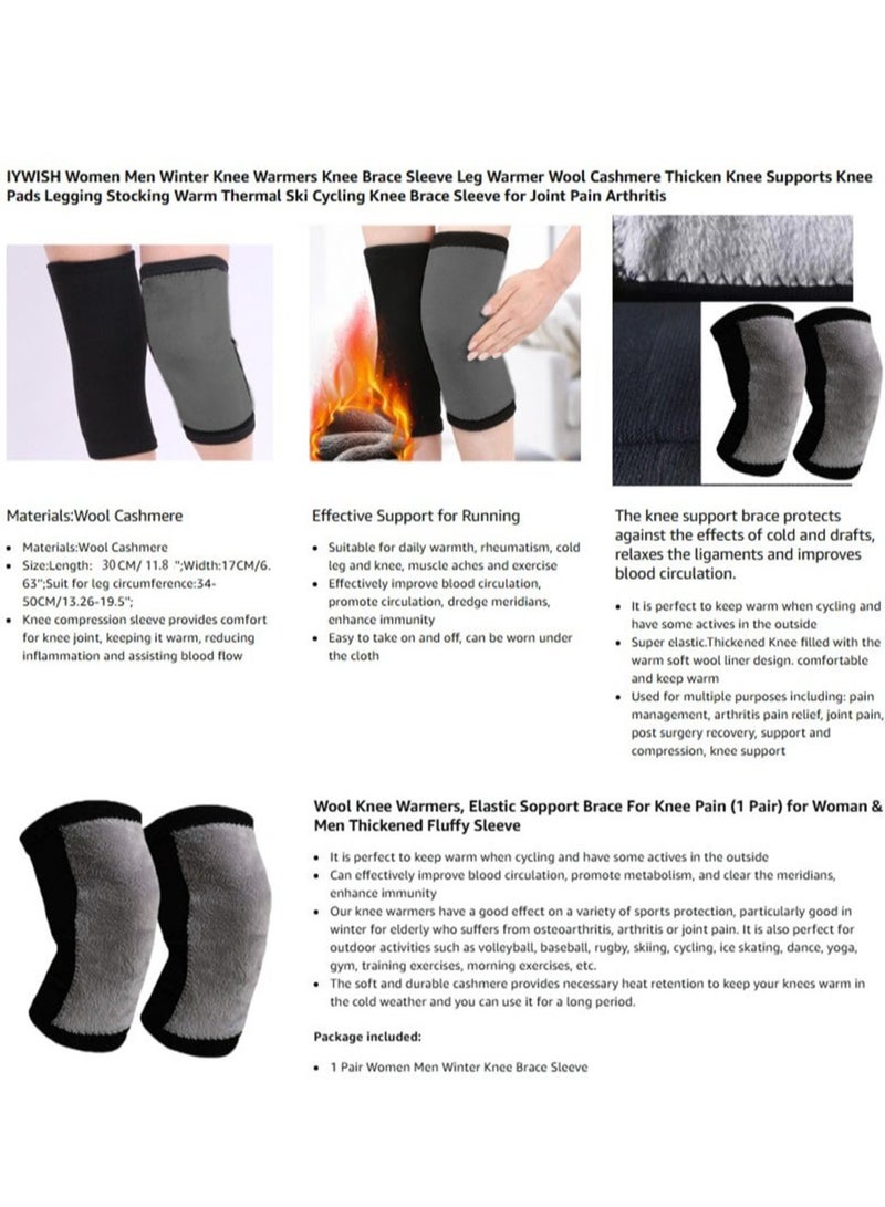 Jourvent Women Men Knee Warmers Knee Brace Sleeve Leg Warmer Wool Cashmere Thicken Knee Supports Knee Pads Legging Stocking Warm Thermal Ski Cycling Knee Brace Sleeve for Joint Pain Arthritis (1 Pair) - Image 2