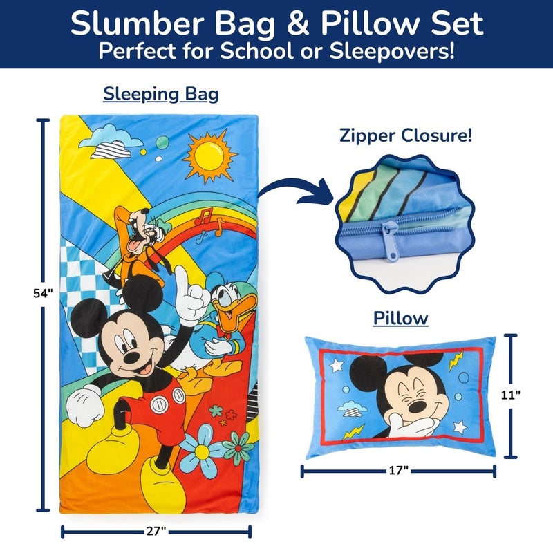 Jay Franco Kids Slumber Bag and Pillow - 54 x 27 Inch Comfy Indoor Sleeping Bag for School and Sleepovers  2 Piece Set  Multi - Mickey Mouse - Image 2