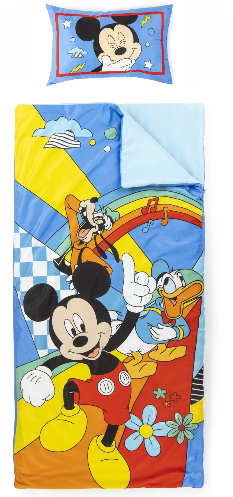 Jay Franco Kids Slumber Bag and Pillow - 54 x 27 Inch Comfy Indoor Sleeping Bag for School and Sleepovers  2 Piece Set  Multi - Mickey Mouse - Image 1