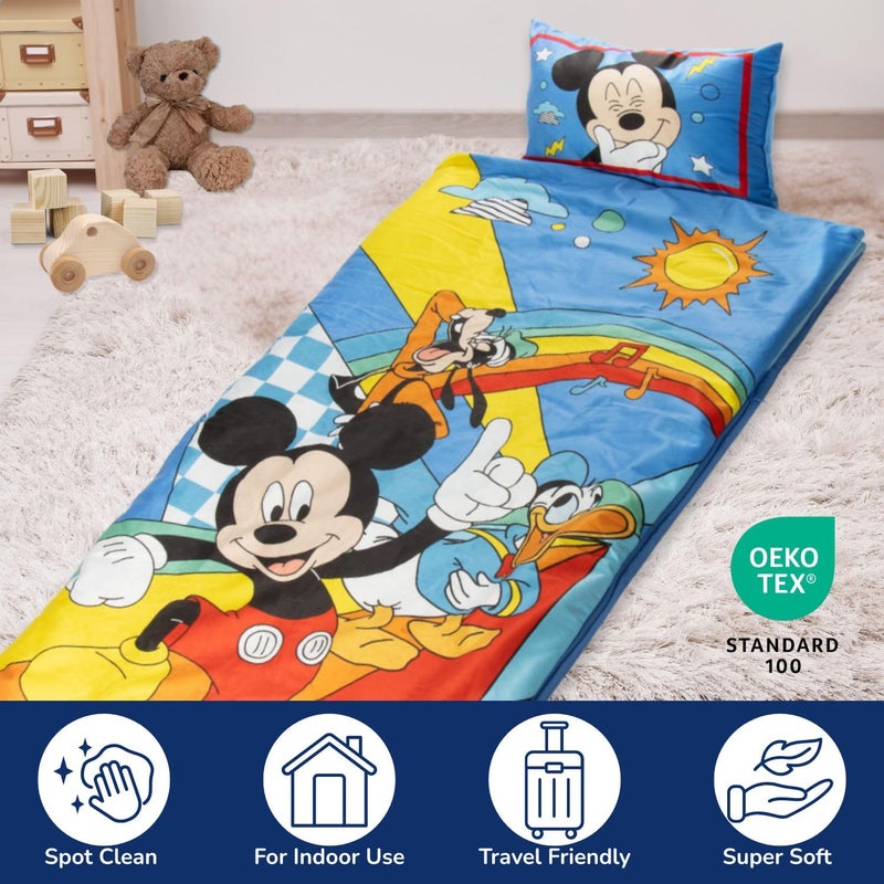 Jay Franco Kids Slumber Bag and Pillow - 54 x 27 Inch Comfy Indoor Sleeping Bag for School and Sleepovers  2 Piece Set  Multi - Mickey Mouse - Image 3