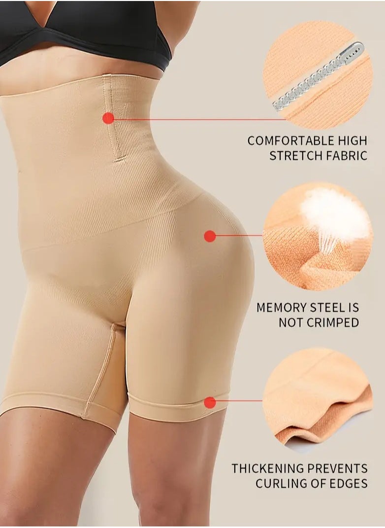 Solid Seamless High Waist Shaping Shorts Tummy Control Compression Shorts To Lift & Shape Buttocks Women's Underwear  High Waist Shapewear