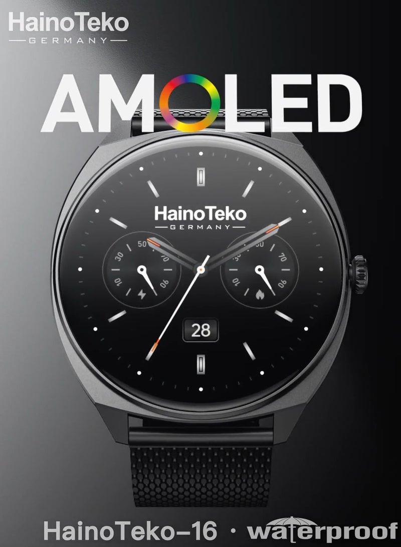 Haino Teko HainoTeko-16 Ultra Slim Waterproof Smart Watch With AMOLED Display Bluetooth Calling 3 Pair Straps and Charging Cable Designed for Ladies and Gents Black - Image 4